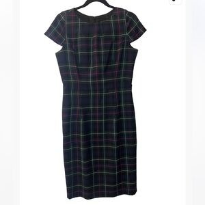 Triona Designs Ireland Navy Plaid Midi Dress with Green and Pink Windowpane